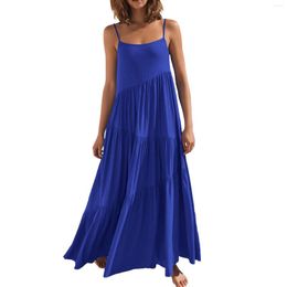 Casual Dresses Women's Spring And Summer Loose Dress Sling Beach Color Pleated Long Fashion Leisure Party Tourism Female& Lady