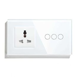 Sockets BSEED Touch Switch 3Gang 1Way 2 Way EU Standard Wall Switch White Black Gloden Multifunction Socket 3 Colours Crystal Glass Panel Z0327