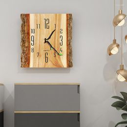 Wall Clocks Nordic Creative Tree Pattern Clock Living Room Simple Modern Silent Quartz Wood Grain Ins