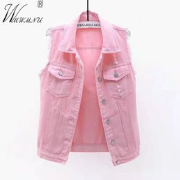 Women's Vests Korean Fashion Pink Denim Vests Women Casual Cowboy Sleevless Jackets Summer Jean Chalecos Mujer Single-Breasted Waistcoat 230328