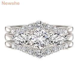 Band Rings Newshe Women's 3 Wedding Engagement Rings 925 Sterling Silver Exquisite Jewellery with Round Cut Rhinestones AAAAA CZ Pears Z0327
