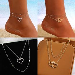 Anklets Bohemian Fashion Multi Layered Love Heart Ankle For Women Gold/Silver Color Wedding Hand Made Summer Beach Jewelry Gifts
