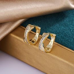 Hoop Earrings Korea Style S925 Sterling Silver Inlaid Crystal Round Plating 14k Gold For Woman Wedding Jewellery