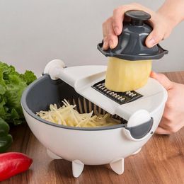 Fruit Vegetable Tools Magic Multifunctional Rotate Vegetable Cutter with Drain Basket Kitchen Veggie Fruit Shredder Grater Slicer Kitchen Accessories 230328