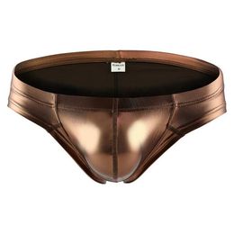 Underpants Men Briefs Sexy Stage Dance U-convex Low Waist PU Leather Jockstrap UnderwearUnderpants