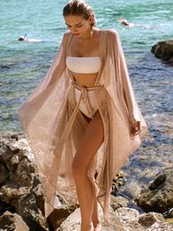 Women's Swimwear Solid Tassel Coverup Clothing Kimono Sexy Transparent Tunics Beach Outfits For Women Summer Vintage Swimsuits Woman 230328