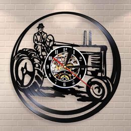 Wall Clocks Harvester Record Clock Vintage Farm Truck Pickup Tractor Farmhouse Home Decor Farmers Gift