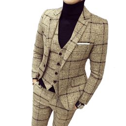 Men's Suits Blazers Jackets Vest Pants Groom Wedding Dress Plaid Formal Business Suits Mens Boutique Business Suit Stage Party Dress 3Pcs and 2pcs 230328