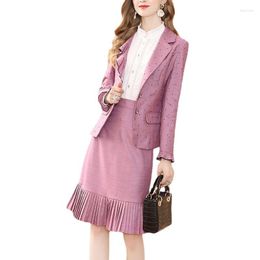 Two Piece Dress Polka Pink Dot Jacket Pleated Skirt Suit Two-piece Women's Autumn 2023 Ladies