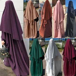エスニック衣類アバヤ2ピースセットラマダン女性フード付きイスラム教徒ヒジャーブドレスイード祈り衣服