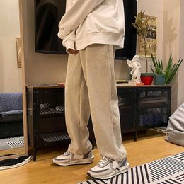Men's Pants 2022 Hot Man Tie Leg Straight Corduroy Solid Colour Oversize Trousers Warm Korean Streetwear For Daily Wear Y23