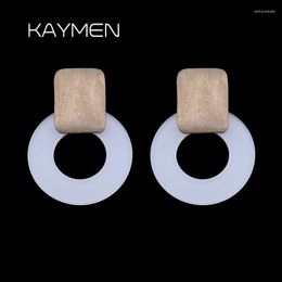 Stud Earrings Kaymen Fashion Acrylic Wood Cute For Girls Geometric White Colour Statement Jewellery Bijoux EA-03319