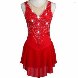 Stage Wear Girl Women Latin Rumba Ice Skating Dress Red Competition Figure For Patinaje Gymnastics Performance TXH-B028