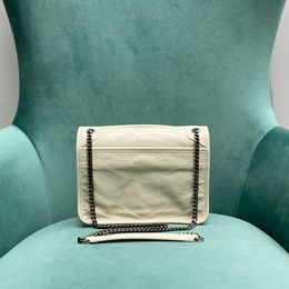 10A Mirror quality designer Pleated Cowhide Niki Sliver Chain Shoulder Bag Woman Meenger Handbag Ivory Courier Bag Backpack Small Capacit