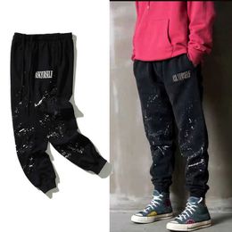 Asy 3d Embossed Speckled Ink Letter American High Street Distressed V7 Closure Leggings Guard Pants