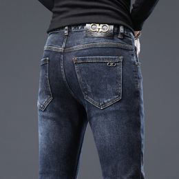 Mens Jeans Four Seasons Trousers Cotton Straight Elastic Italy Top Brand Business Pants Classic Denim Male 230327