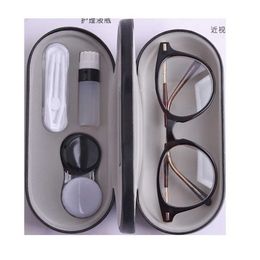 Sunglasses Cases Bags 2022 New 2 In 1 Double Layer Glasses Box Contact Lens Case For Men Women Creative Dual Use Glasses Case Eyewear Leather Box J230328