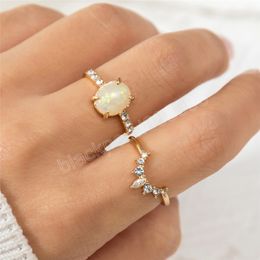 Korean Fashion Elegant Opal Irregular Rings Set for Women Boho Rhinestone Knuckle Finger Ring Wed Accessories Jewelry