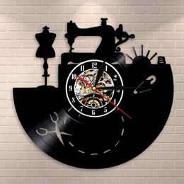 Wall Clocks Sewing Design Record Clock Machine Art Gifts For Seamstress Tailors Fashion Store Craft Room Decor