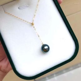 Pendant Necklaces G18K Gold Chain Necklace Black Sea Water Pearl Pendants 9mm Round Peacock