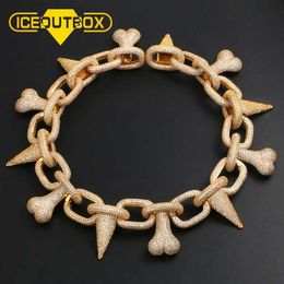 Hip Hop Jewelry Gold Color Full Diamond Iced Out Cz Rivet Long Bone Bracelet for Men