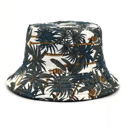 Berets Unisex Fashion Summer Reversible Banana Tree Printed Fisherman Caps Panama Bucket Hats Gorro Pescador Men Women Outdoor HatsBerets