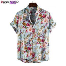 Men's Casual Shirts Floral Hawaiian Aloha Shirt Men 2022 Summer Short Sleeve Quick Dry Beach Wear Casual Button Down Vacation Clothing Chemise Homme W0328