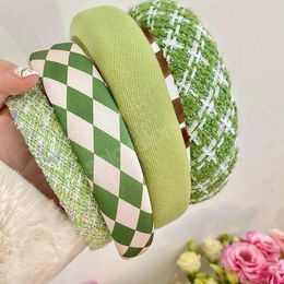 Fashion Women Headband Fresh Green Color Hairband Spring Classic Plaid Turban Girls Travel Hair Accessories