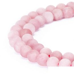 Stone 4Mm 6Mm 8Mm 10Mm 12Mm Natural Beads Round Gorgeous Matte Rose Pink Quartz Loose For Diy Jewellery Making Bracelet Dro Dhajj