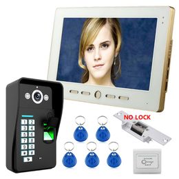 Video Door Phones Mountainone Home 10" LCD Monitor Speakerphone Recognition RFID Password Phone Intercom System Kit With LockVideo