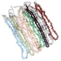 38 cm+5 cm natürliche rohe Steinketten unregelmäßige Kristallchip Amethyst Fluorit Rosenquarz Perlen Halskette für Frauen Schmuck