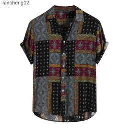 Men's Casual Shirts Ethnic 3D Printed Shirts Men's Urban Casual Style Single Breasted Short Sleeve Harajuku Shirts Summer Thin Oversized Shirts W0328