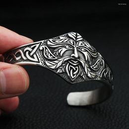 Bangle Retro Personalised Viking Warrior Old Man Head Bracelet Punk Stainless Steel Celtic Knot Men's Fashion Jewellery Gift