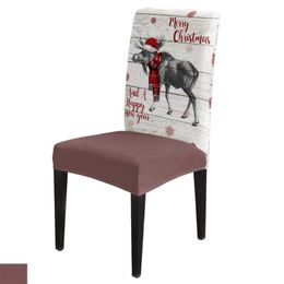 Chair Covers Christmas Wood Grain Elk Stretch Cover Kitchen Dinning Seat Spandex