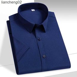 Men's Casual Shirts Mens Shirt Short Sleeve Solid Bamboo Fibre Shirt Easy Care Formal Elastic Comfortable Dress Shirts Plus Size Male Tops Yyqwsj W0328