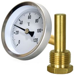 Kitchen Timers Metal Thermometer Water Pipe Thermometer 0-120°C Heating 63mm Dial Temp For Water Heating Tube Oil Tanks 230328