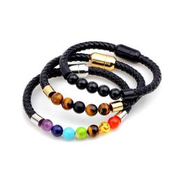 Beaded Latest Design Leather Magnetic Buttons Accessories Natural Stone 7 Chakra Bracelet Drop Delivery 202 6R