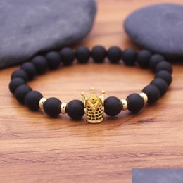 Beaded New Trendy Pave King Crown Charm Bracelets Elasticity Adjust Size Men Natural Bianshi Stone Beads For Women Jewellery D Dhkaq