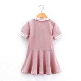 Girl's Dresses Girls Dress Summer Cute College Style Cotton Bear Embroidery Polo Pleated Dresses Casual Baby Girl Ruffled Dress Party Vestidos