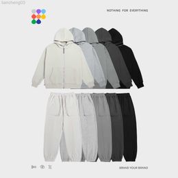 Men's Tracksuits TION Zip Up Hoodies Set Men Oversized Two Pieces Set Winter Thick Fleece Casual Tracksuit Couple Zipper Sweatsuit W0328