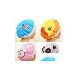 Disposable Shower Caps Cute Cartoon Bath Cap Women Hat For Baths And Saunas Lace Elastic Band Protective Gb3 Drop Deli Djb