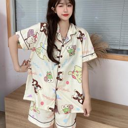 Women's Sleepwear Kawaii Sanriod Anime Cute Kerokero Keroppi Badbadtz-Maru Onpompurin Summer Thin Short Sleeve Shorts Set Cotton Home Pyjamas 230328
