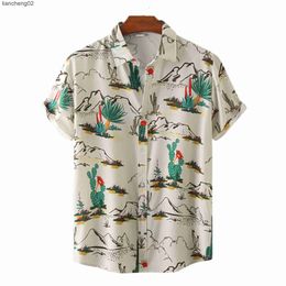Men's Casual Shirts Mens Vintage Cactus Floral Beach Aloha Shirts Casual Short Sleeve Button Down Summer Hawaiian Shirt Men Party Holiday Clothing W0328