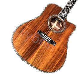 Lvybest Custom Cutaway 41 Inch Koa Wood Abalone Binding Life Tree Inlay Umbrella Logo Acoustic Guitar