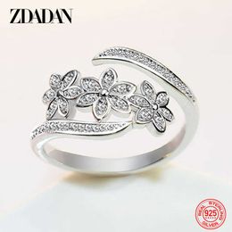 925 Sterling Silver Ring Zdadananillo Women's Adjustable Cubic Zirconia Ring With Flowers Open Jewellery Accessories With Gift Features Z0327