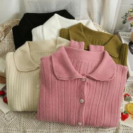 Women's Knits Elegant Solid Colours Women Sweaters French Chic Long Sleeve Peter-pan Collar Single Breasted Femme Cardigans For Woman