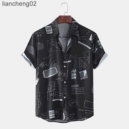 Men's Casual Shirts Men Clothing 2022 Men's All-match Simple Geometric Function Printing Short-sleeved Shirt Summer Fashion Lapel Men's Shirt Top W0328