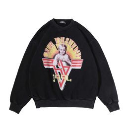 Designer Fashion Hoodie Saint Michael American Style Washed Old Destiny Girls' Printed Round Neck Sweater