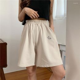 Women's Shorts Casual Plus Size Women Summer Clothing Korean Fashion Elastic High Waist Moon Embroidery Solid Loose Movement