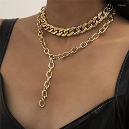 Chains HUANHAN 2023 Punk Cuban Chunky Chain Necklace For Women Gold Color Layered Thick Link Choker Vintage Neck Jewelry Wholesale